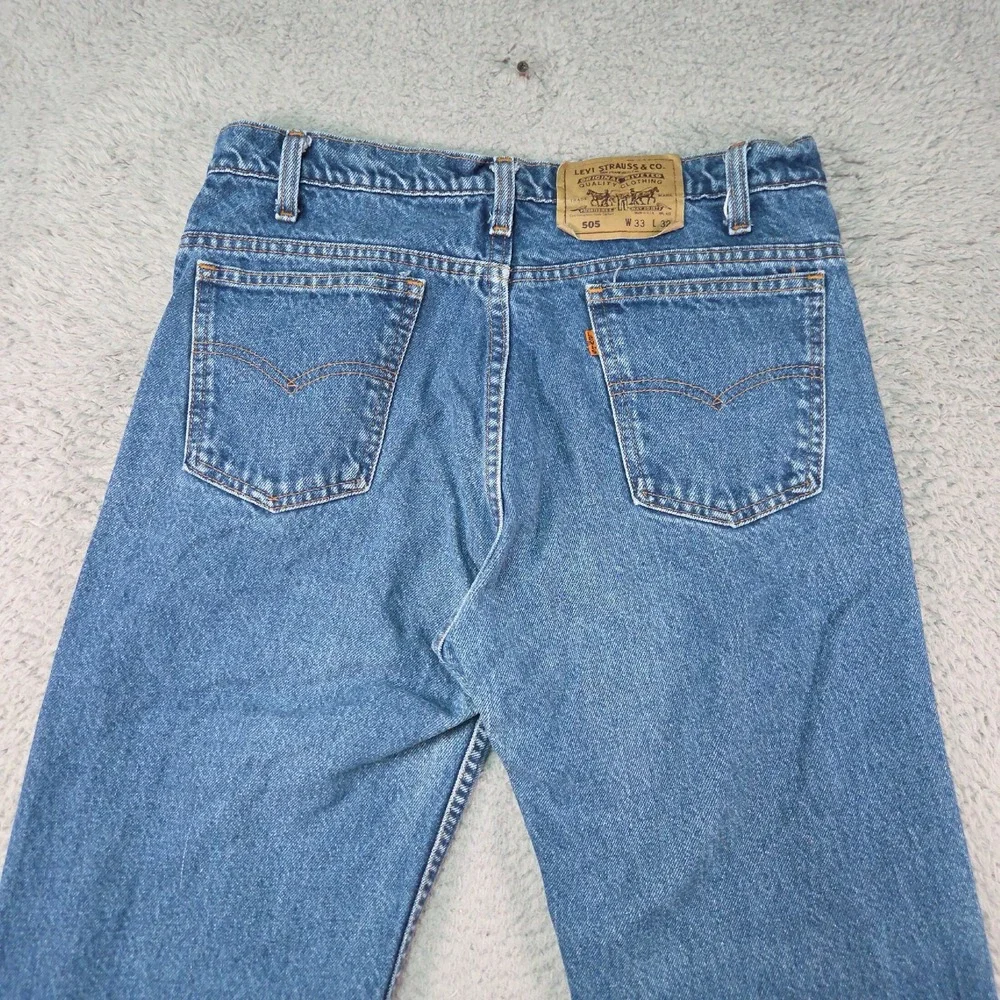 VTG Levis 505 Jeans Mens 33x32 USA Made Orange Tab 90s Grunge Distressed Denim